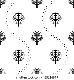 original seamless pattern with vector tree silhouette