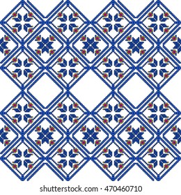original seamless patterns for embroidery. floral theme. Pixel Mosaic. vector illustration. for the textile industry, home crafts