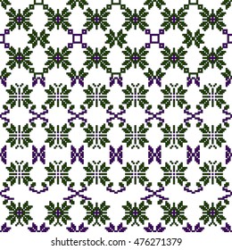 original seamless patterns for embroidery. floral theme. Pixel Mosaic. vector illustration. boho art for printing, the boundary of patterns, textures and textiles, home crafts