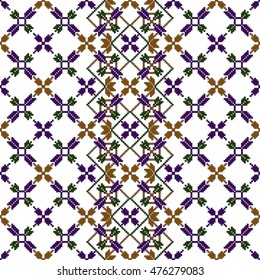 original seamless patterns for embroidery. floral theme. Pixel Mosaic. vector illustration. boho art for printing