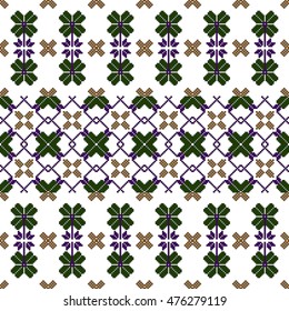 original seamless patterns for embroidery. floral theme. Pixel Mosaic. vector illustration. boho art for printing