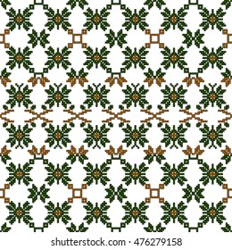 original seamless patterns for embroidery. floral theme. Pixel Mosaic. vector illustration. boho art for printing