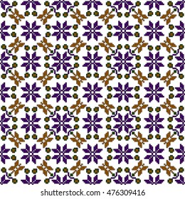 original seamless patterns for embroidery. floral theme. Pixel Mosaic. vector illustration. boho art for printing
