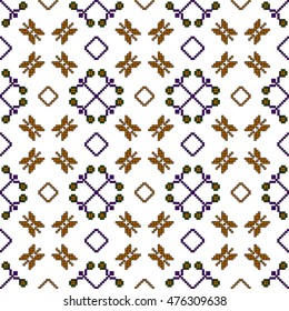 original seamless patterns for embroidery. floral theme. Pixel Mosaic. vector illustration. boho art for printing