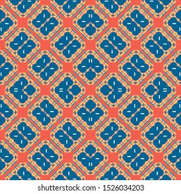Original seamless print with multicolor rhomboid patterns on a red background. Vector illustration