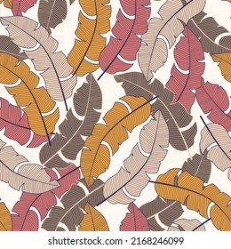 Original seamless tropical pattern with bright plants and leaves on a white background. Seamless pattern with colorful leaves and plants. Tropic leaves in bright colors. Printing and textiles. 