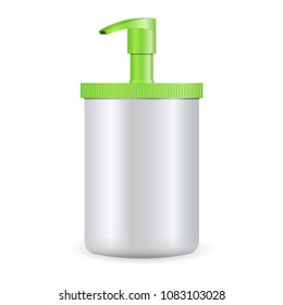 Original shape Plastic Bottle with Dispenser Pump for Gel, Foam Or Liquid Soap. Ready For Your Design. Product Packing Vector EPS10