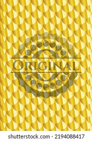 Original shiny golden badge. Scales pattern. Vector Illustration. Detailed. 