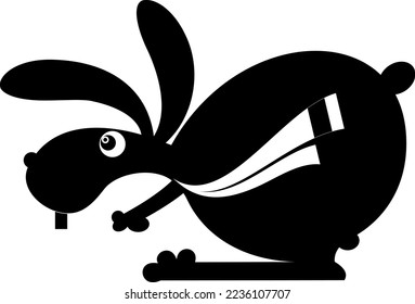 Original silhouette of cartoon rabbit or hare. 
Illustration of cute rabbit or hare. Black on white background
