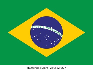 Original and simple Brazil flag isolated vector in official colors and Proportion Correctly. Accurate dimensions and official colors.