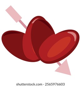 Original simple color icon of love hearts pierced by cupid's arrow, design for Valentine's day