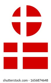Original and simple Denmark flag isolated vector. Round Denmark flag, Rectangle Denmark flag. flag button.