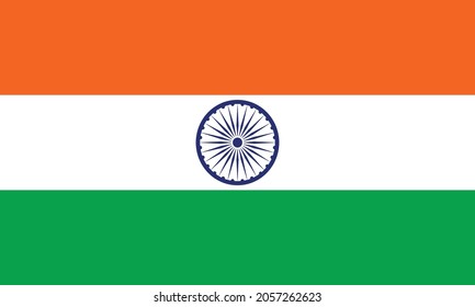 original and simple flag.  isolated vector image in official colors and Proportion Correctly,The National Flag of India (Hindi: Tiraṅgā) is a horizontal rectangular tricolour of India saffron, 