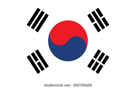 original and simple flag.  isolated vector image in official colors and Proportion Correctly,Flag of South Korea A white field with a red and blue taegeuk in the center that is surrounded by four...