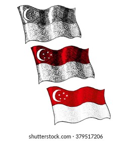 original and simple Republic of Singapore flag - Illustration - engraving