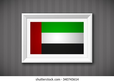 original and simple of the United Arab Emirates flag isolated vector in official colors and Proportion Correctly  in a white picture frame on a gray wall background svg