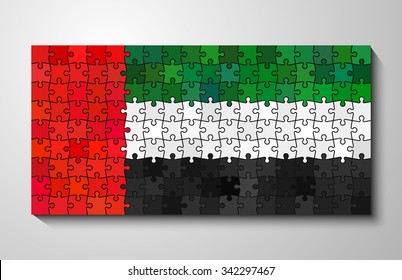 original and simple of the United Arab Emirates flag isolated vector in official colors and Proportion Correctly  Laid out of many puzzles on a gray wall background svg