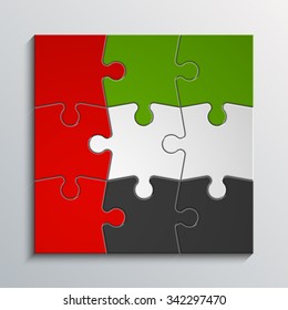 original and simple of the United Arab Emirates flag isolated vector in official colors and Proportion Correctly  Laid out of 12 puzzles on a gray wall background svg
