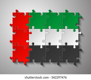 original and simple of the United Arab Emirates flag isolated vector in official colors and Proportion Correctly  Laid out of 12 puzzles on a gray wall background svg