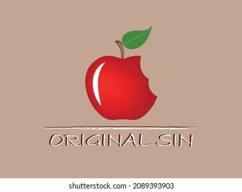 Original Sin Card With Bitten Apple, Vector Illustration