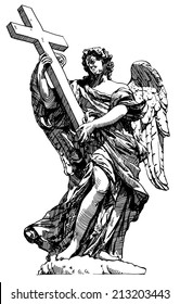 original sketch digital drawing of marble statue of angel from the Sant'Angelo Bridge in Rome, Italy, vector illustration