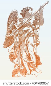 original sketch digital drawing of marble statue of angel from the Sant'Angelo Bridge in Rome, Italy, vector illustration