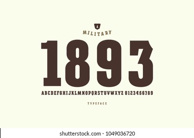 Original Slab Serif Font. Bold Face. Letters And Numbers For Logo And Emblem Design. Print On White Background