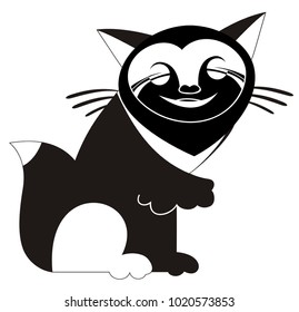 Original smiling cat black on white illustration vector