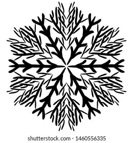 Original snowflake in hand drawing style. Isolated on white background. For the design of the winter theme. Print fabric, Christmas cards. Abstract background, texture for site, banner, business cards