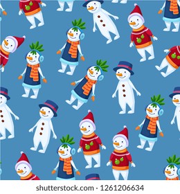 Original snowman vector seamless pattern 
