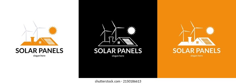 Original solar panels installation logo. Vector illustration.