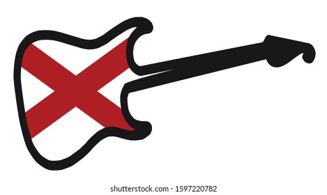An original solid body electric guitar isolated over white with the Alabama state flag