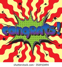 The original spelling of the word "congrats!" in comic style.