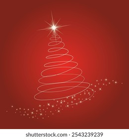 original spiral Christmas tree with shining stars with red background design vector 