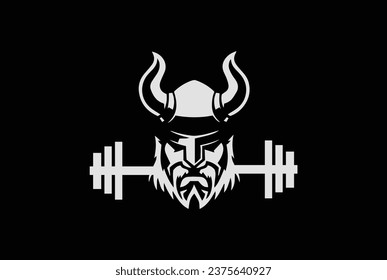 Original sports logo template with image of the viking mascot design. with barbell, gym and fitness logo