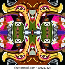 original square composition with abstract painting can be used for silk bandanna print, carpet design, pillow pattern, neckerchief fabric and other, vector illustration