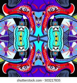 original square composition with abstract painting can be used for silk bandanna print, carpet design, pillow pattern, neckerchief fabric and other, vector illustration