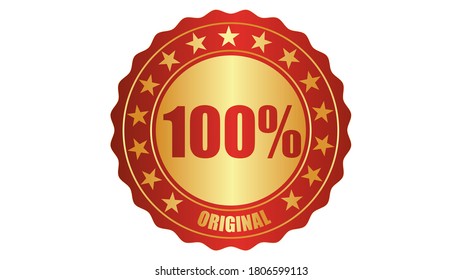 Original stamp certified concept with Guarantee 100% seal icon vector illustration, isolated on white background and golden text