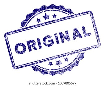 Original stamp seal. Vector element with grainy design and retro texture in blue color. Designed for overlay watermarks and grunge textured rubber seal imitations.