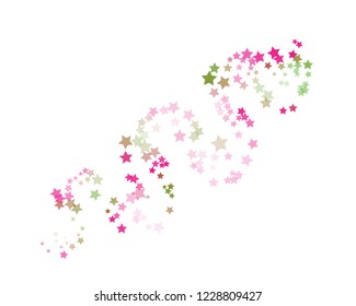 Original Stars Swirling Confetti Vector Design. Geometric Pattern with Flying Sparkles Pink, Magenta and Halftone Asterisks. Magic Twinkle Vector Pattern Isolated on White. Original Festive Tinsel