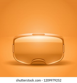 Original stereoscopic 3d vr headset presentation. Front view on orange background. Vector illustration