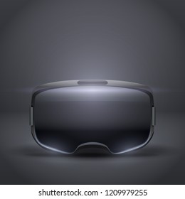 Original stereoscopic 3d vr headset presentation. Front view on dark background. Vector illustration