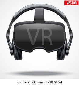 Original stereoscopic 3d vr mask with headphones. Front view. Vector illustration Isolated on white background. 