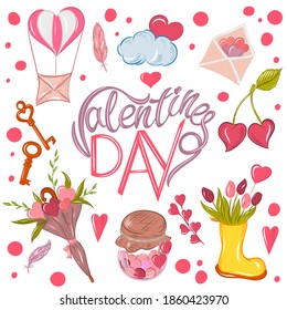 original stickers for Valentine's Day. vector illustration with lettering.
