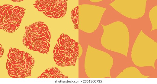 original stylish texture print leaf, contour ornament seamless pattern, yellow, pink, red color