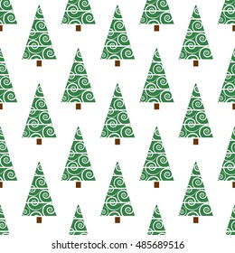 Original stylized fir tree on a white background. Floral seamless pattern. Curls.