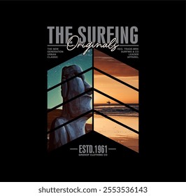 Original surfing sunset vector illustration sport water