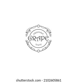 sabor original de uva. diseño de logotipo de hoja de patrón de línea circular y tronco de árbol.