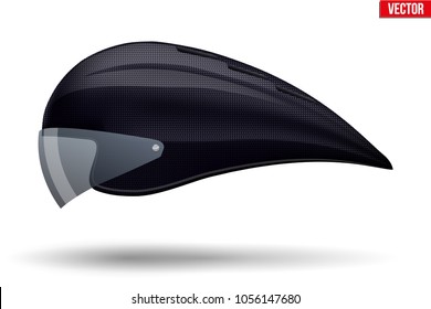 Original Time trial bicycle helmet model. Front view. Equipment of Road bicycle racing. Carbon color. Vector Illustration isolated on white background.