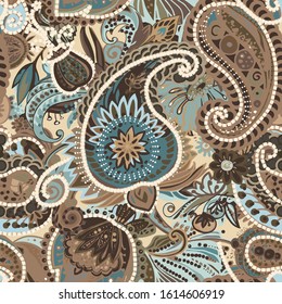 Original traditional oriental vintage paisley pattern in a modern version. Decorative floral pattern for fabric, tapestry, wallpaper and backgrounds. Stylized flowers and leaves.